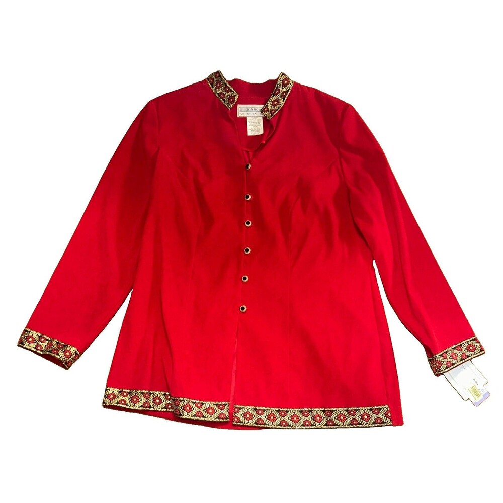 Vintage Jessica Howard Embroidered Trim Blazer Jacket Women Sz 20 Red Office